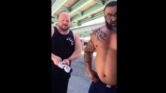 Master and his hubby after their workout in the parking lot.