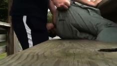 boy cumming in ass on a bench
