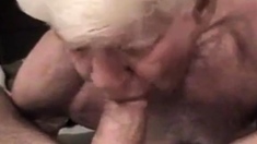 Gray haired grandpa suck huge cock and get it in his ass