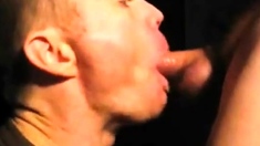 Guy cums right down his friend's throat