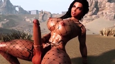 Juicy Dark Futanari Jerking Off Alone In The Desert