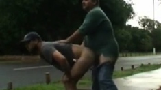 daddy and guy fucking outdoor near road