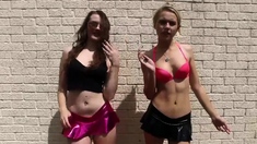 Amateur teen flashing and public nudity of blonde