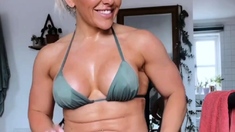 Sexy Blonde Babe With Big Boobs Strips Bra