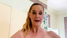 Cumshot amateur MILF suck and jerks dude in the bedroom