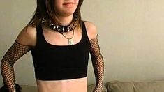 Small titted brunette teen fingering on the bed