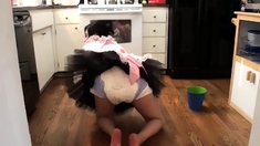 Cici: Saggy Diaper Maid Scrubbing Floor