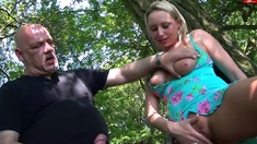 Sexy Blonde Fingers Her Pussy Outdoors