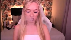 Curly Blonde Teen Records Solo Dildo Masturbation