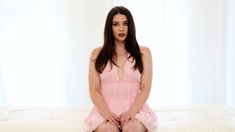 Brunette solo darling masturbating at home