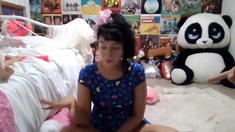 Brunette solo darling masturbating at home
