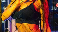 Night Monika Fox In Blue Near The Net