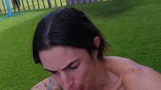 POV blowjob with brunette slut getting throatfucked