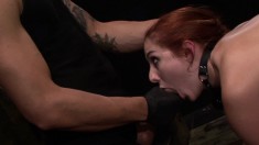 Sexy slender redhead with a perfect ass Rose Red Tyrell loves bondage