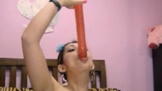 Cam Girl Deepthroating Huge Toy